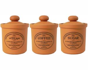 Original Suffolk Collection - Tea, Coffee & Sugar Canister Set - Terracotta - Made in England - 12cm x 16cm