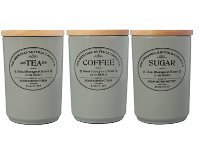 Henry Watson Tea Sugar Coffee Biscuit or Bread Jars in Celadon Green Utensil 